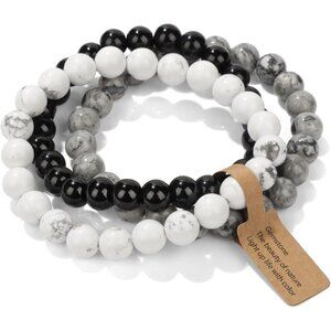 3PCS  Howlite Healing Crystal Natural Stone Beaded Stretch Bracelet for Women